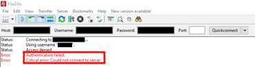 Authentication failed; Critical error: Could not connect to server